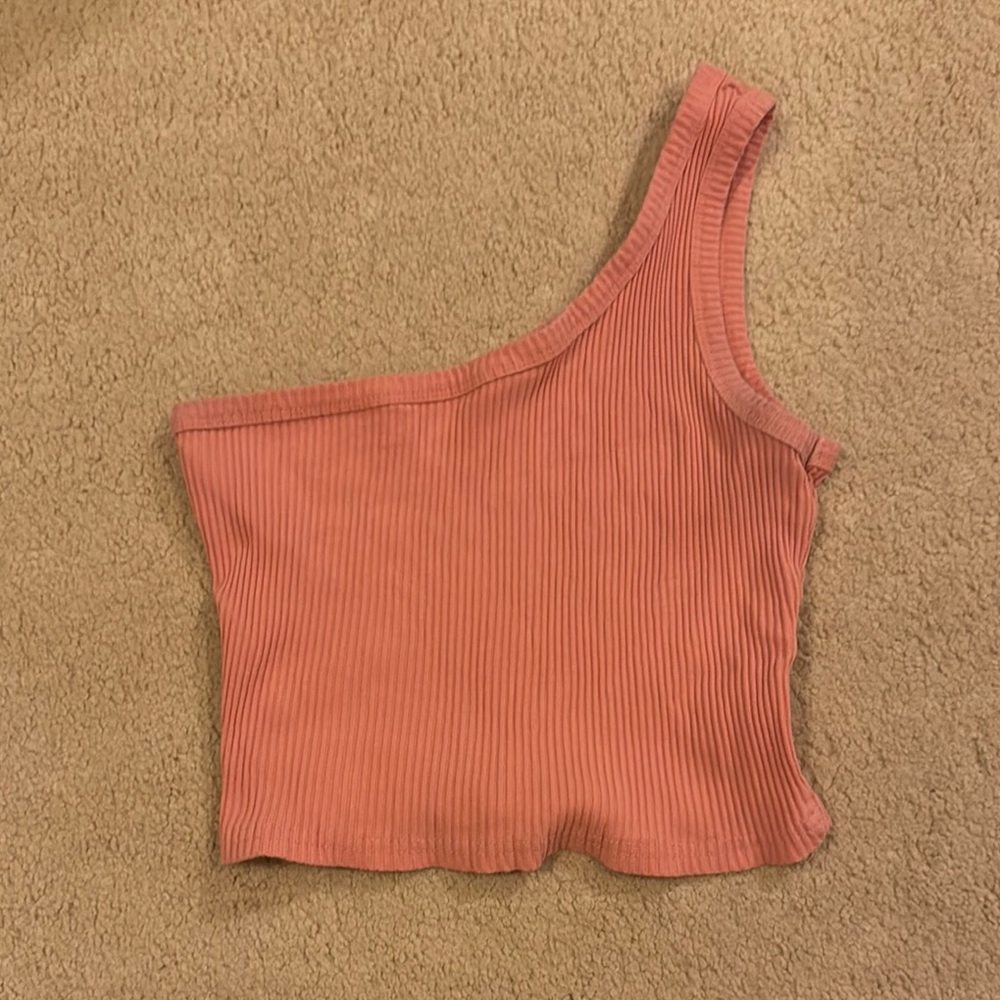 One-Shoulder Ribbed Coral Top